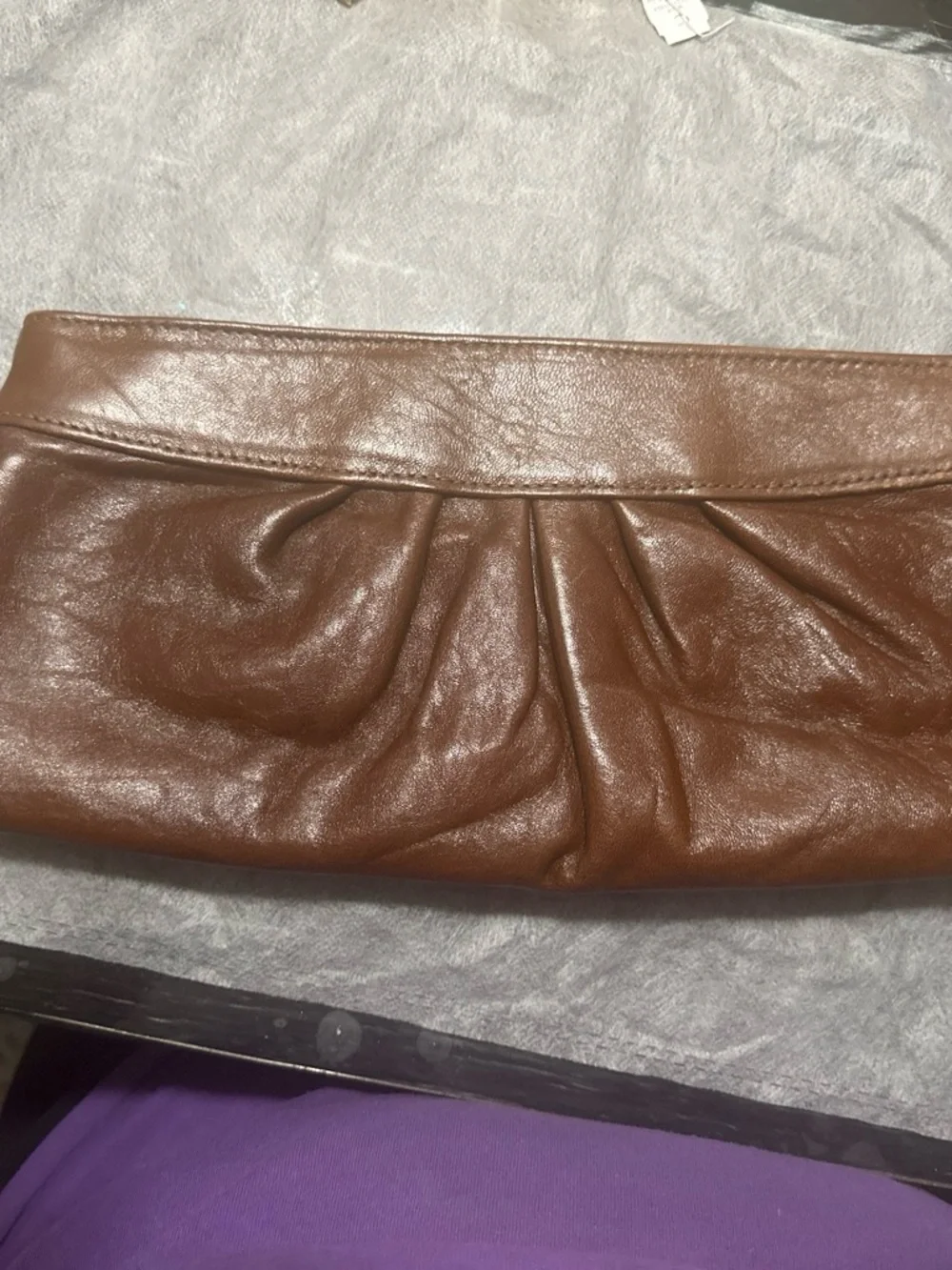 Lauren Merkin Brown Pleated Leather Clutch